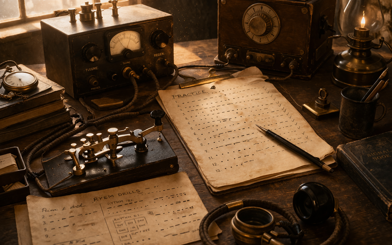 Morse code decoder screen converting dots and dashes to English text