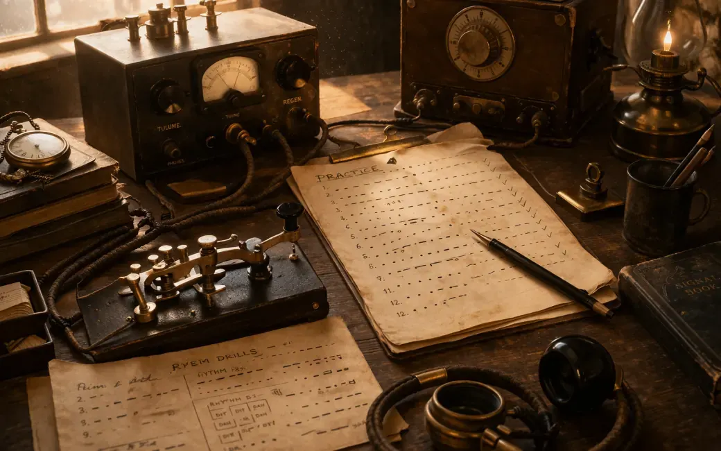 Morse code decoder screen converting dots and dashes to English text
